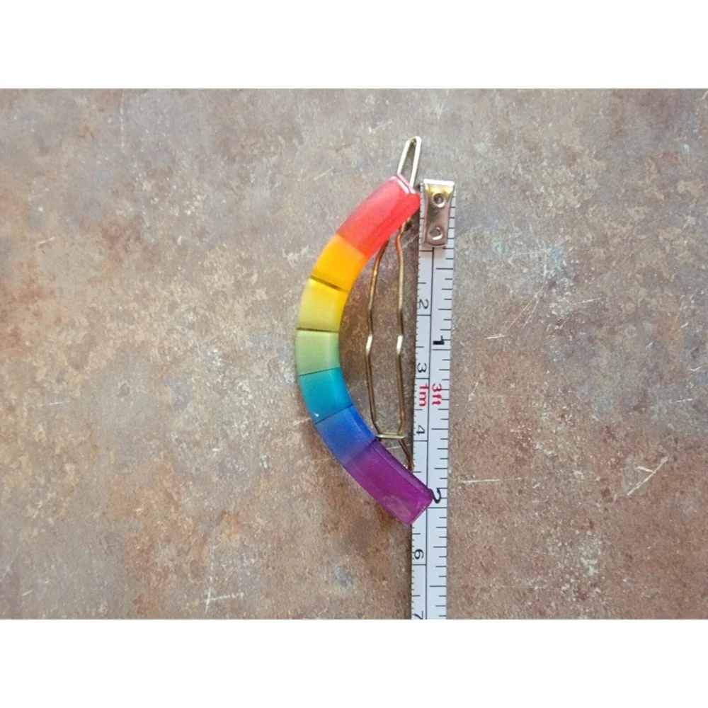 Vtg Rainbow Barrette Hair Clip Multicolor 2 